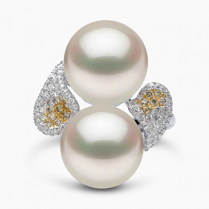 Sunrise 18K Gold South Sea Pearl Teardrop Diamond Ring