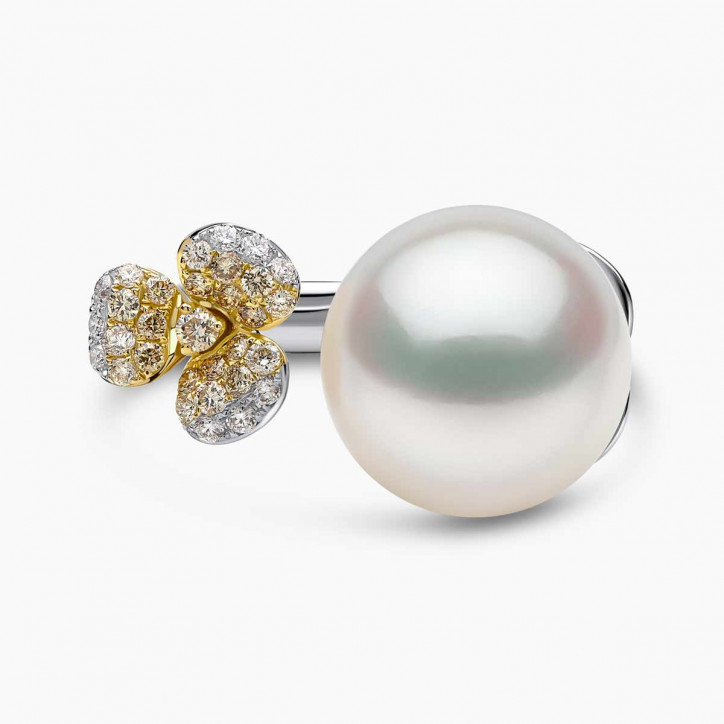 Sunrise 18K Gold South Sea Pearl Mini Flower Diamond Ring