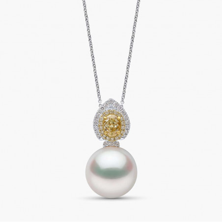 Sunrise 18K Gold South Sea Pearl Oval Cut Diamond Pendant