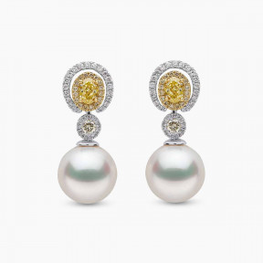 Sunrise 18K Gold South Sea Pearl Oval Cut Diamond Earrings