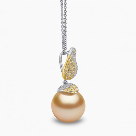 Sunrise 18K Gold South Sea Pearl Diamond Drop Pendant