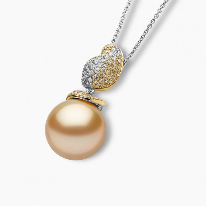 Sunrise 18K Gold South Sea Pearl Diamond Drop Pendant