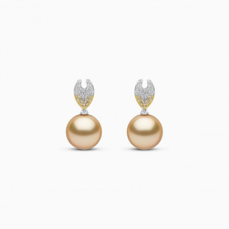 Sunrise 18k Gold South Sea Pearl Diamond Leaf Stud Earrings