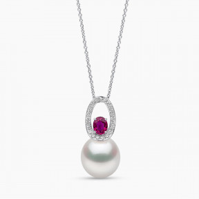 Ophelia 18K Gold South Sea Pearl Oval Cut Ruby Diamond Pendant