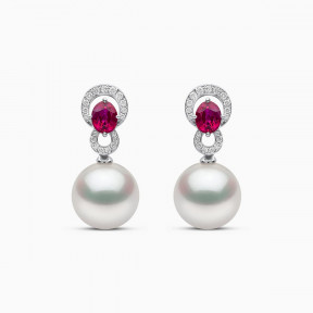 Ophelia 18K Gold South Sea Pearl Oval Ruby Diamond Drop Earrings