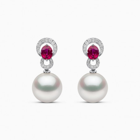 Ophelia 18K Gold South Sea Pearl Oval Ruby Diamond Drop Earrings