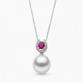 Ophelia 18K Gold South Sea Pearl Oval Ruby Diamond Drop Pendant