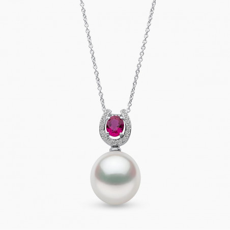 Ophelia 18K Gold South Sea Pearl Oval Ruby Diamond Drop Pendant