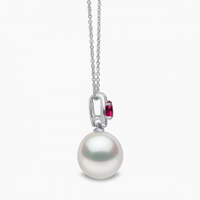 Ophelia 18K Gold South Sea Pearl Oval Ruby Diamond Drop Pendant