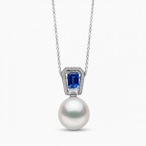 Ophelia 18K Gold South Sea Pearl Baguette Cut Sapphire Diamond Pendant