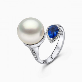 Ophelia 18K Gold South Sea Pearl Sapphire Diamond Ring