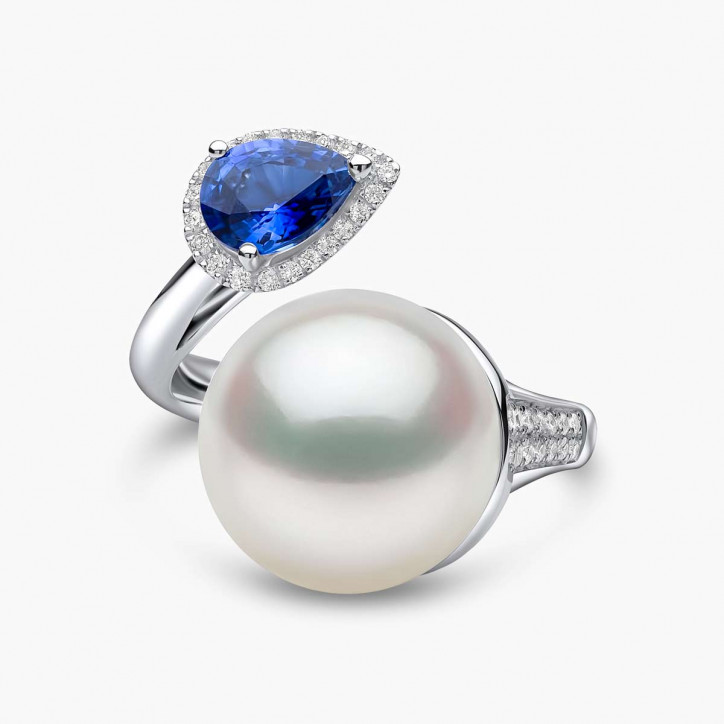 Ophelia 18K Gold South Sea Pearl Sapphire Diamond Ring