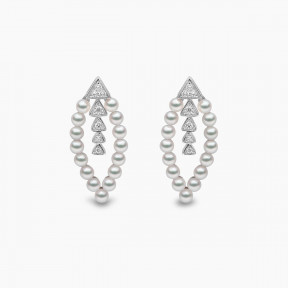 Raindrop 18K Gold Akoya Pearl and Diamond Oval Drop Earrings