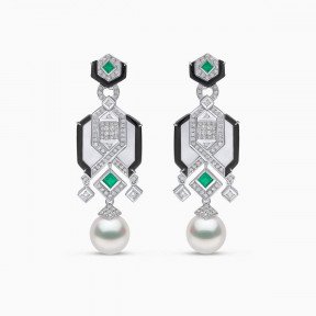 Cleopatra 18K Gold South Sea Pearl Diamond and Emerald Earrings