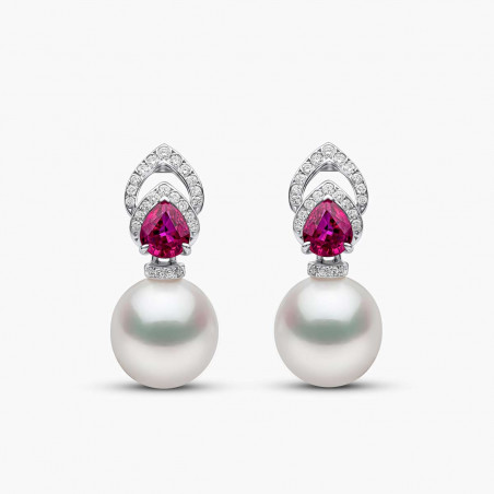 Ophelia 18K Gold South Sea Pearl Ruby Diamond Drop Earrings