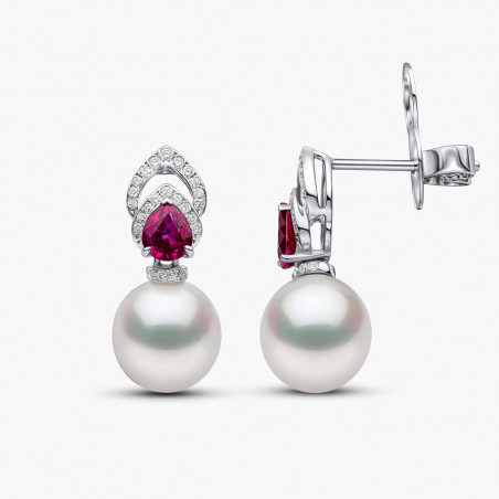 Ophelia 18K Gold South Sea Pearl Ruby Diamond Drop Earrings