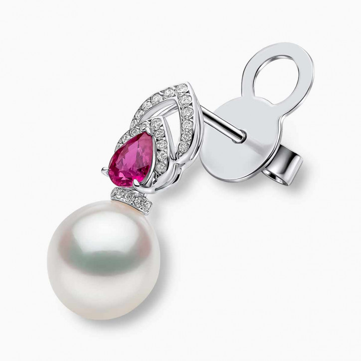 Ophelia 18K Gold South Sea Pearl Ruby Diamond Drop Earrings