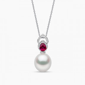 Ophelia 18K Gold South Sea Pearl Ruby Diamond Drop Pendant