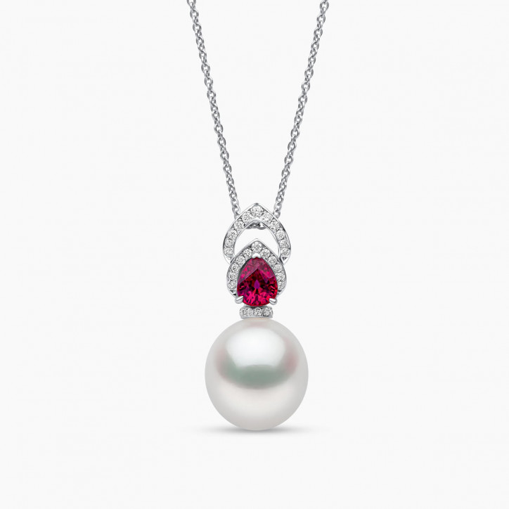 Ophelia 18K Gold South Sea Pearl Ruby Diamond Drop Pendant