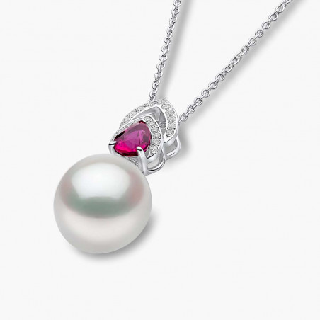 Ophelia 18K Gold South Sea Pearl Ruby Diamond Drop Pendant