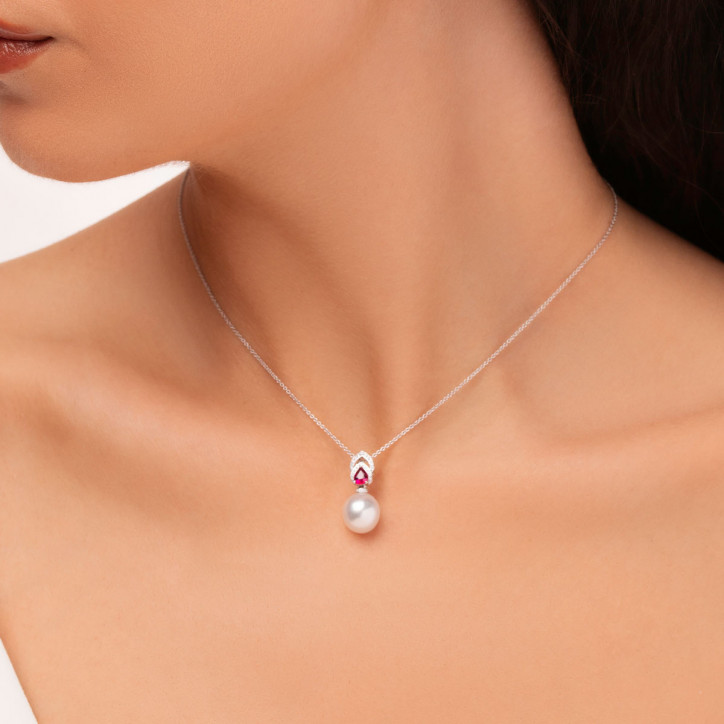 Ophelia 18K Gold South Sea Pearl Ruby Diamond Drop Pendant