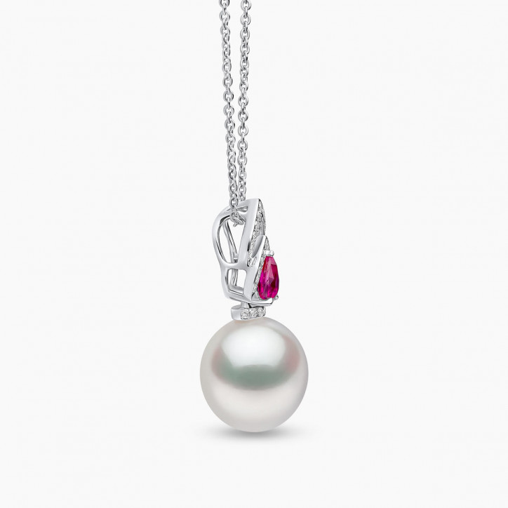 Ophelia 18K Gold South Sea Pearl Ruby Diamond Drop Pendant