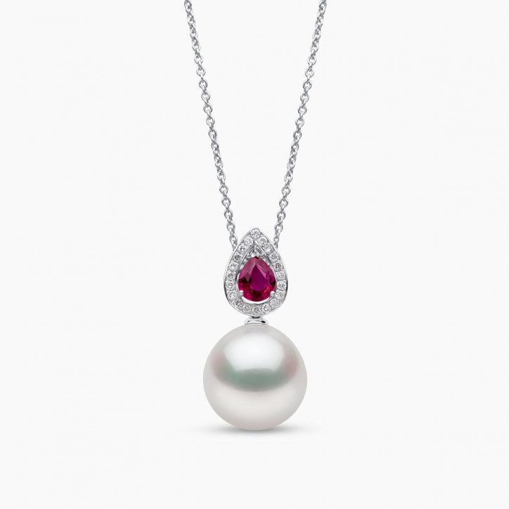 Ophelia 18K Gold South Sea Pearl Ruby Diamond Pendant