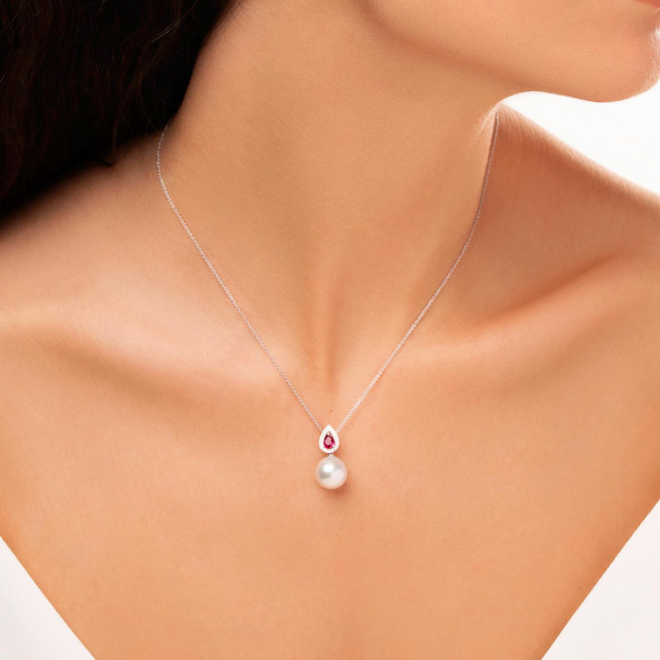 Ophelia 18K Gold South Sea Pearl Ruby Diamond Pendant