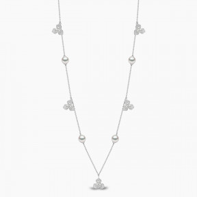 Petal 18K Gold Pearl and Multi Diamond Blossom Necklace