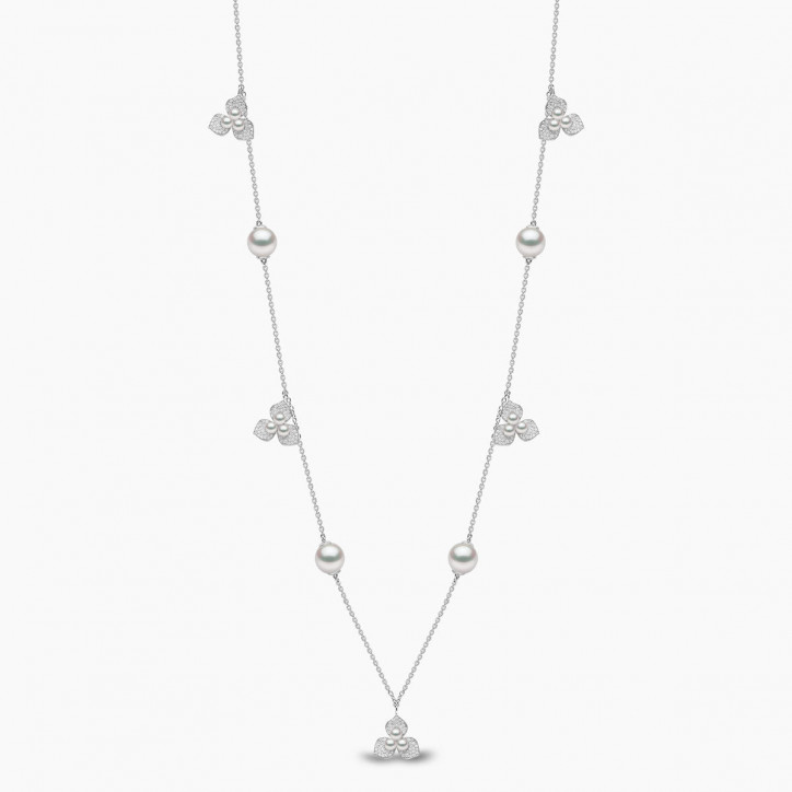 Petal 18K Gold Pearl and Multi Diamond Blossom Necklace