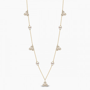 Petal 18K Gold Pearl and Multi Diamond Blossom Necklace