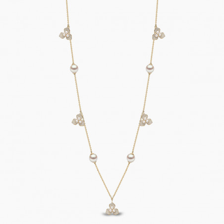 Petal 18K Gold Pearl and Multi Diamond Blossom Necklace