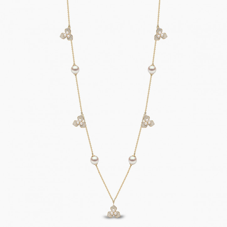 Petal 18K Gold Pearl and Multi Diamond Blossom Necklace