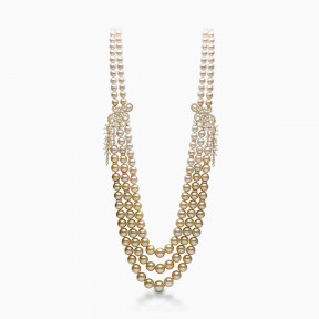 Ombré 18K Gold South Sea Mix Pearl and Diamond Triple Row Necklace