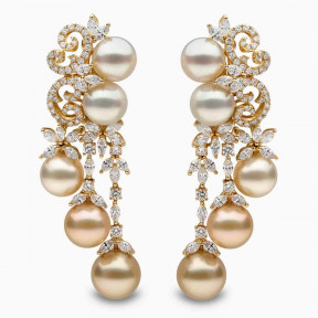 Ombré 18K Gold South Sea Mix Pearl and Diamond Earrings