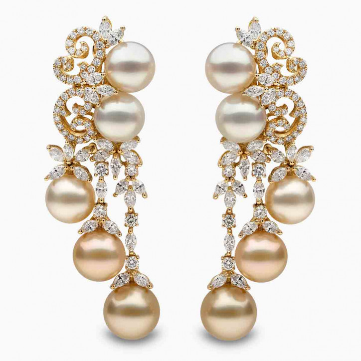 Ombré 18K Gold South Sea Mix Pearl and Diamond Earrings