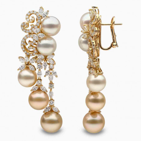 Ombré 18K Gold South Sea Mix Pearl and Diamond Earrings