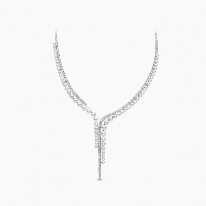 Raindrop 18K Gold Akoya Pearl and Diamond Cascade Necklace