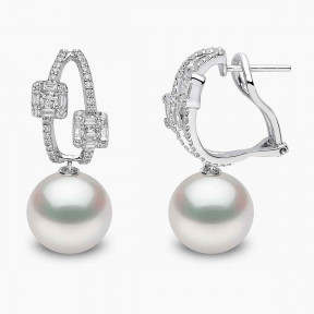 Starlight 18K Gold Pearl and Diamond Solar Hoop Earrings