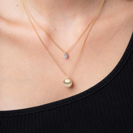 Starlight 18K Gold South Sea Pearl and Suspended Diamond Necklace