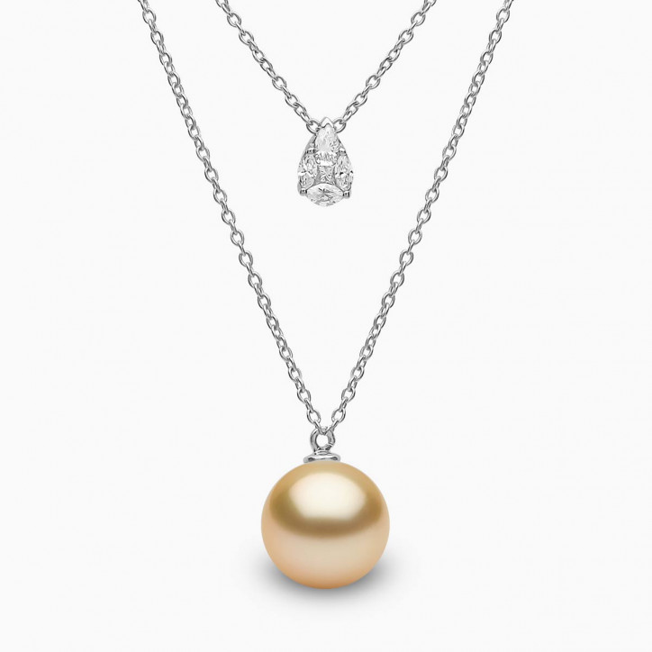 Starlight 18K Gold South Sea Pearl and Suspended Diamond Necklace