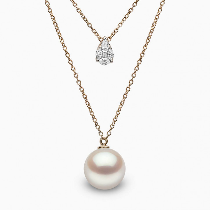 Starlight 18K Gold South Sea Pearl and Suspended Diamond Necklace