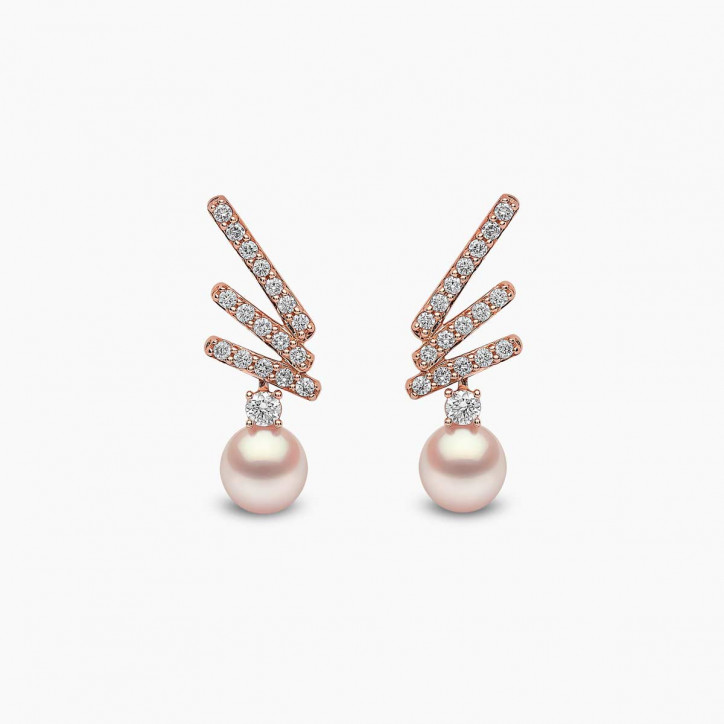 Sleek 18K Gold Akoya Pearl and Diamond Motif Stud Earrings