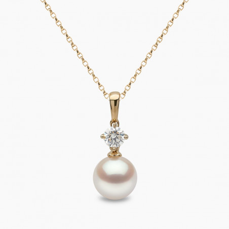 Classic 18K Gold Akoya Pearl and 0.30ct Diamond Pendant