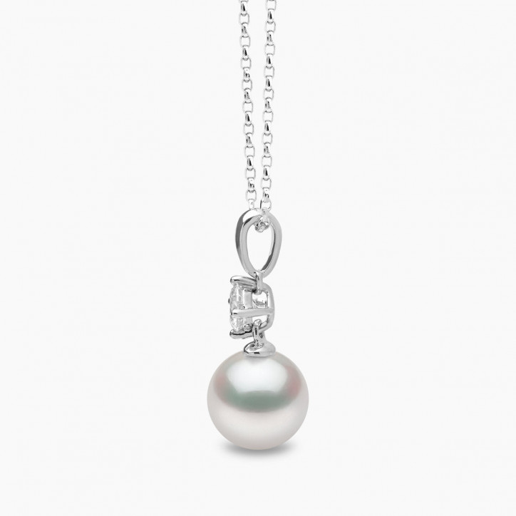 Classic 18K Gold Akoya Pearl and 0.30ct Diamond Pendant