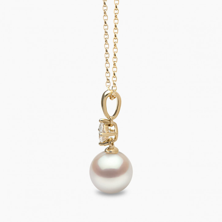 Classic 18K Gold Akoya Pearl and 0.30ct Diamond Pendant