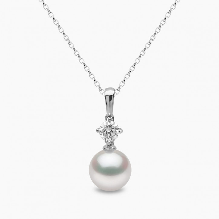 Classic 18K Gold Akoya Pearl and 0.30ct Diamond Pendant