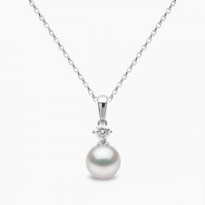 Classic 18K Gold Akoya Pearl and 0.20ct Diamond Pendant