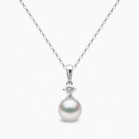 Classic 18K Gold Akoya Pearl and 0.20ct Diamond Pendant