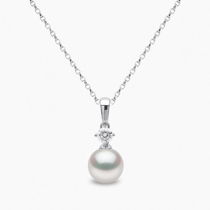 Classic 18K Gold Akoya Pearl and 0.20ct Diamond Pendant